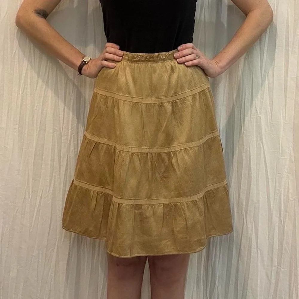 Silk Gold Tiered‎ A-Line Peasant Midi Skirt Y2K American Eagle Outfitters Boho